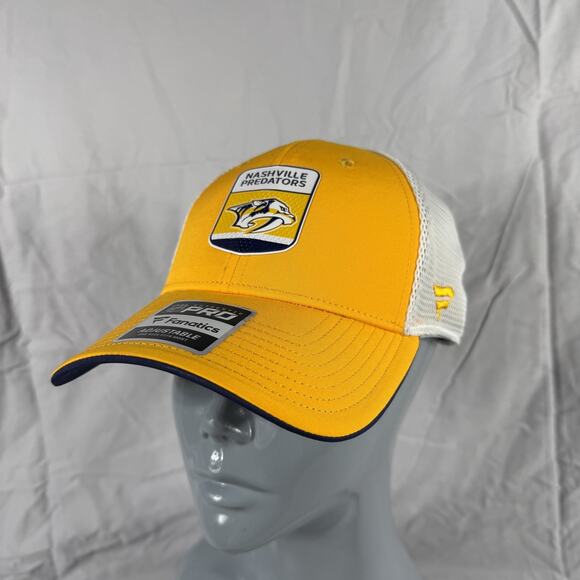 Nashville Predators Hat Cap Snap Back Yellow White NHL Hockey Trucker Mesh Mens - Picture 1 of 8